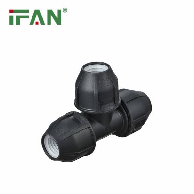 Ifan Factory Pp Fittings Tee Irrigation Farm Plastic Drip Irrigation System 20mm 110mm Hdpe Pp Compression Fitting Tee